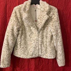 Faux Fur Ivory and Taupe Animal Print Jacket